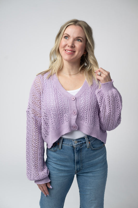Michelle Mae Callie Cropped Cardigan - Lavender