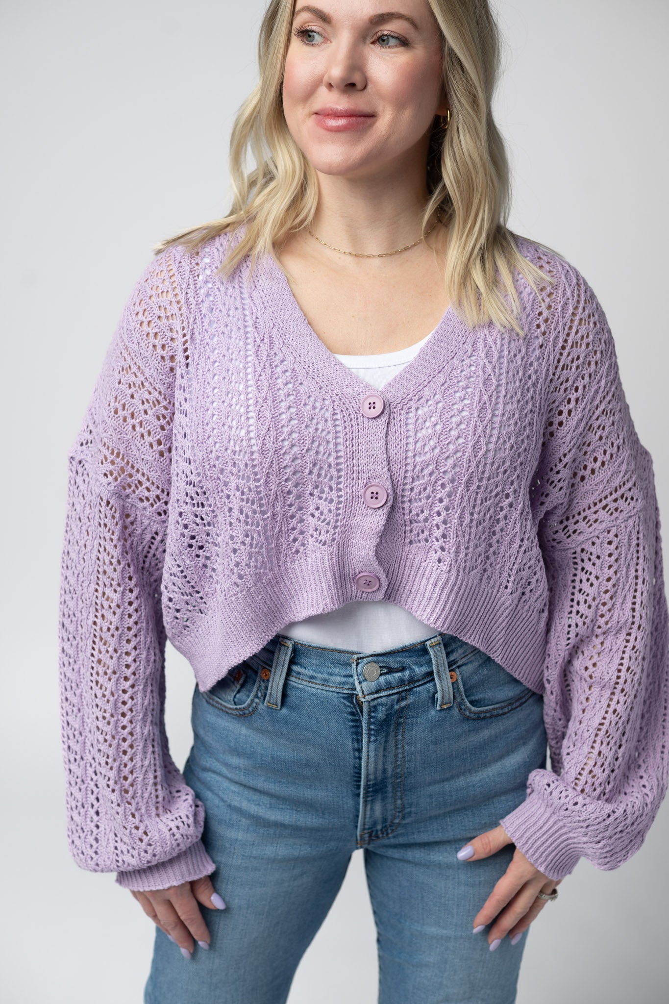 Michelle Mae Callie Cropped Cardigan - Lavender