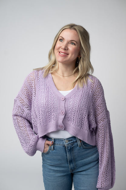 Michelle Mae Callie Cropped Cardigan - Lavender