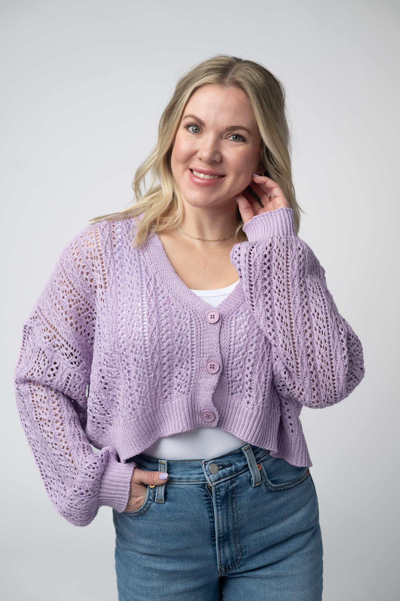 Michelle Mae Callie Cropped Cardigan - Lavender