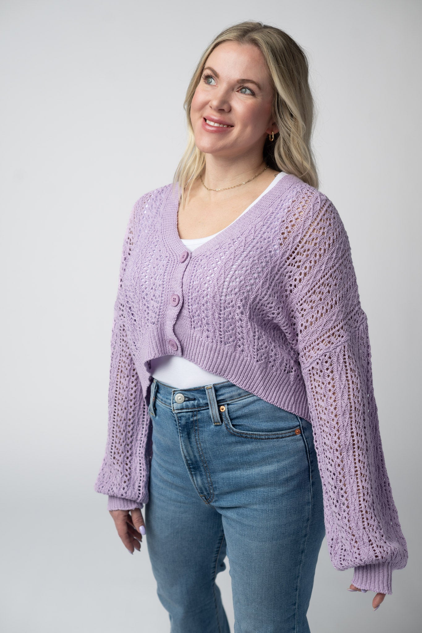 Michelle Mae Callie Cropped Cardigan - Lavender