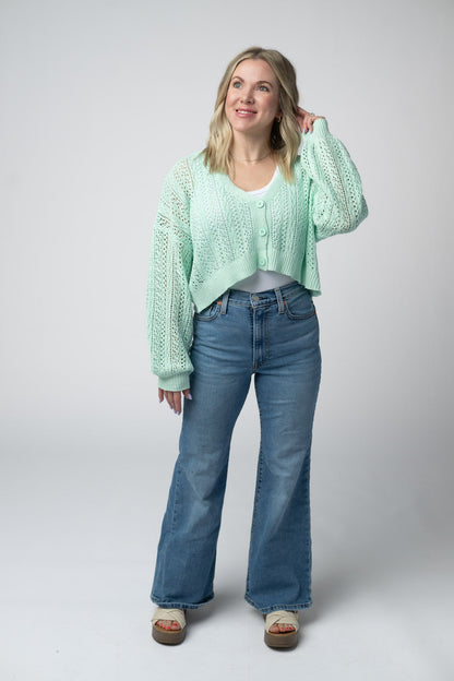 Michelle Mae Callie Cropped Cardigan - Mint