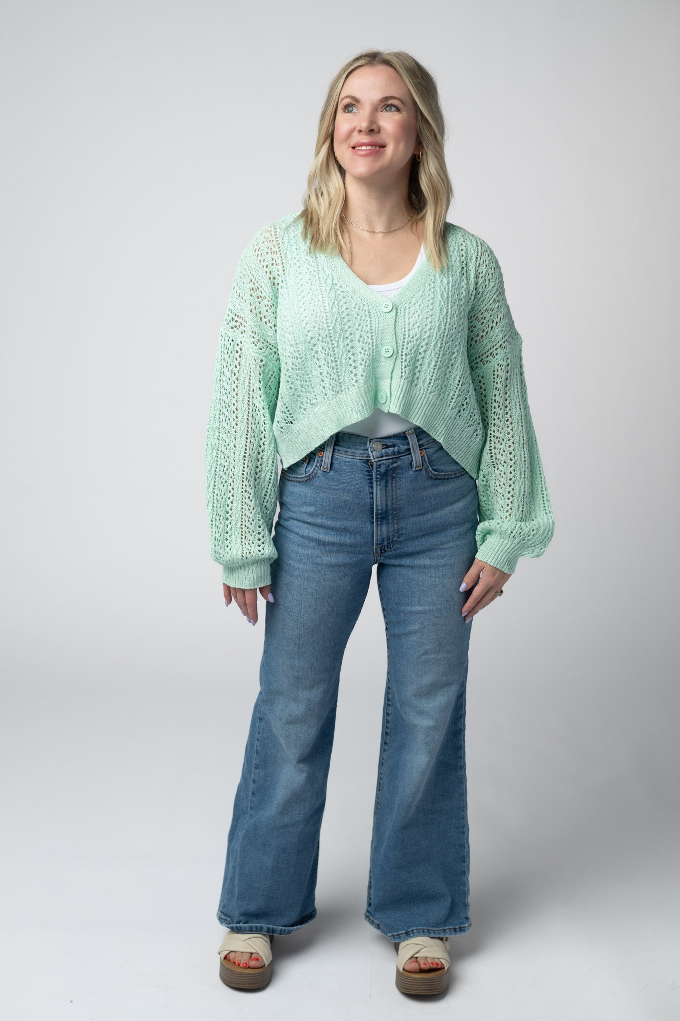 Michelle Mae Callie Cropped Cardigan - Mint