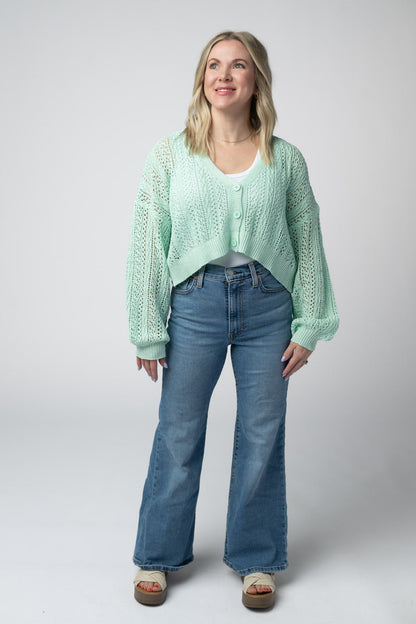 Michelle Mae Callie Cropped Cardigan - Mint