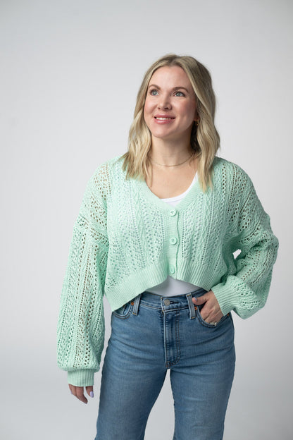 Michelle Mae Callie Cropped Cardigan - Mint