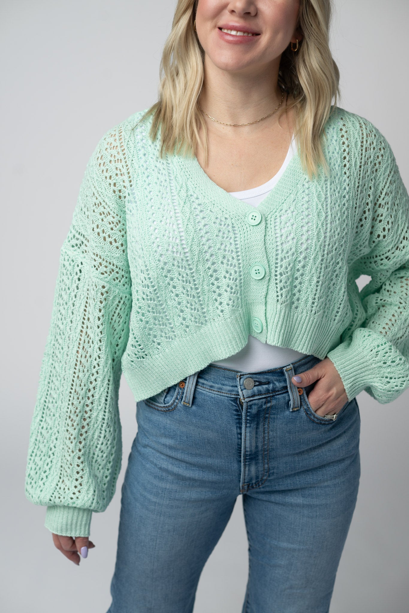 Michelle Mae Callie Cropped Cardigan - Mint