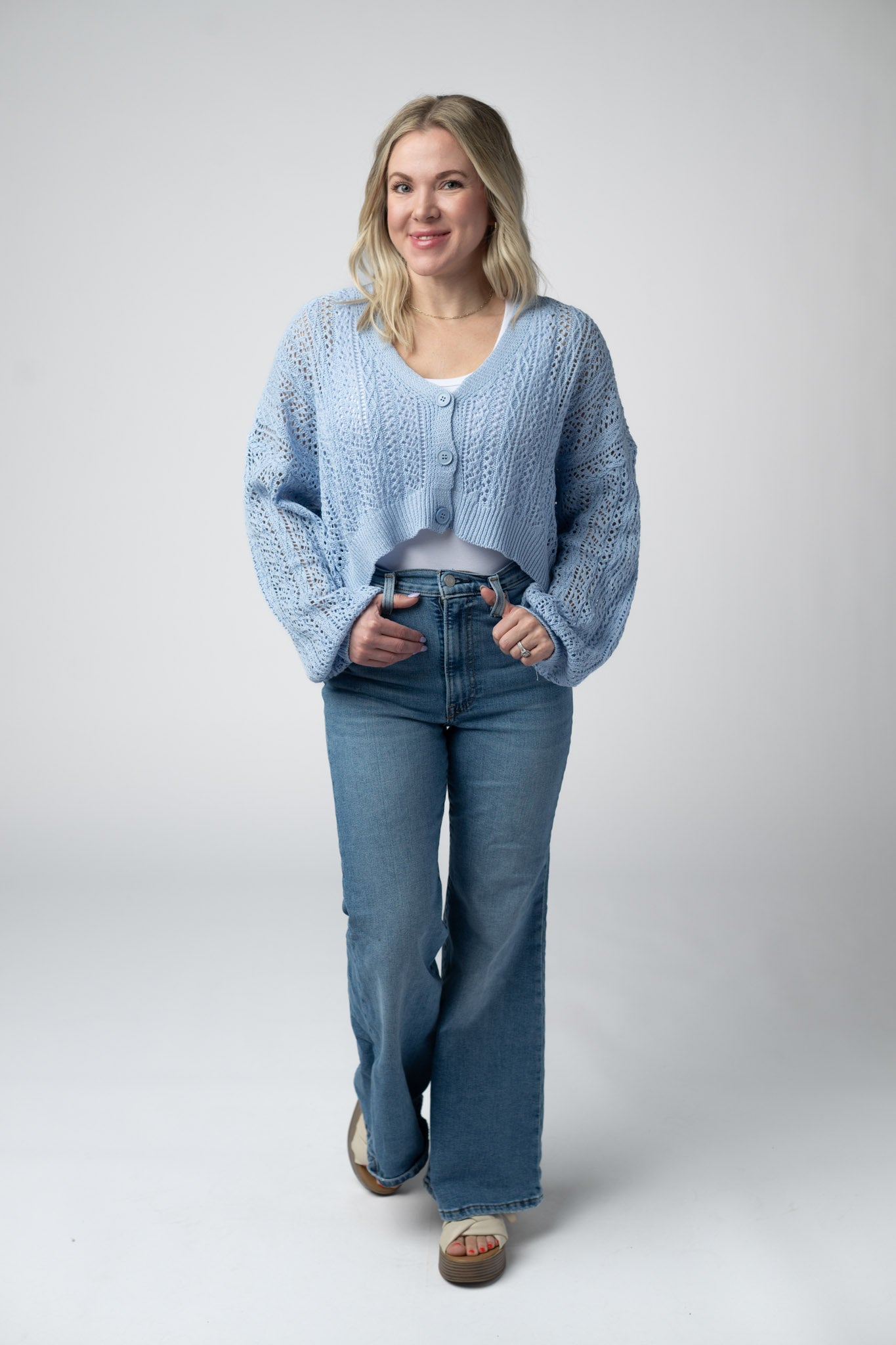 Michelle Mae Callie Cropped Cardigan - Sky Blue