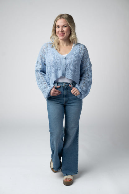 Michelle Mae Callie Cropped Cardigan - Sky Blue