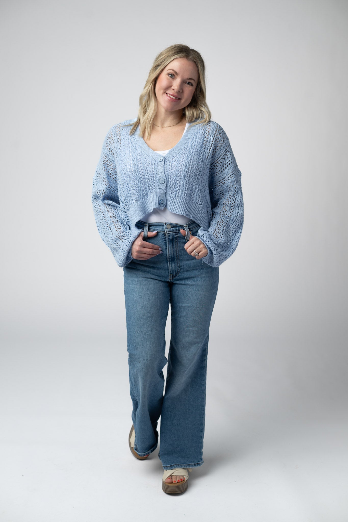Michelle Mae Callie Cropped Cardigan - Sky Blue