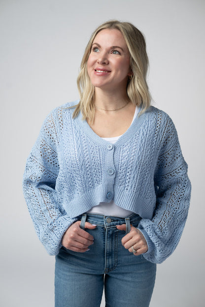 Michelle Mae Callie Cropped Cardigan - Sky Blue