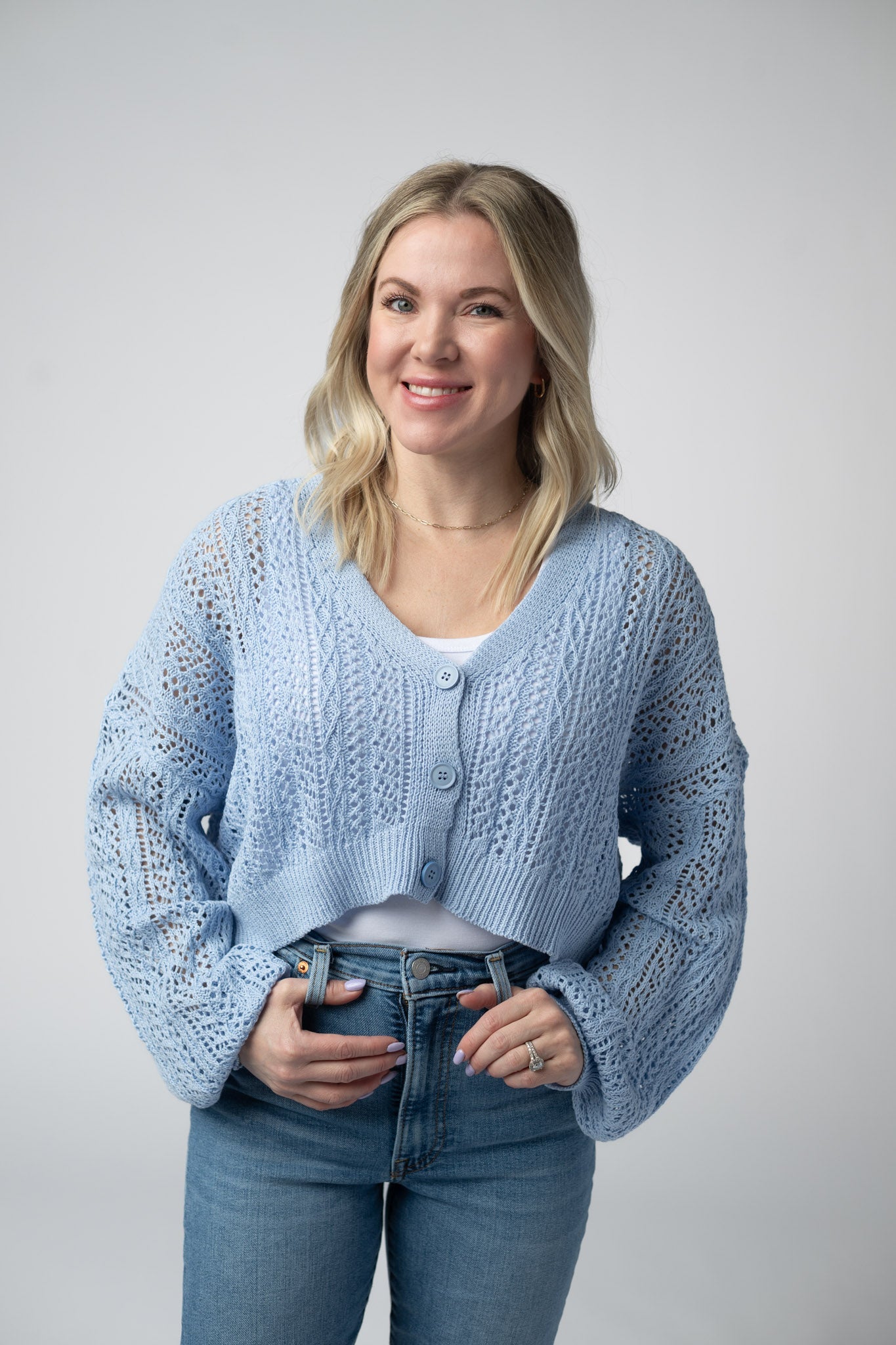 Michelle Mae Callie Cropped Cardigan - Sky Blue