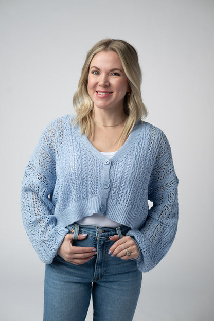 Michelle Mae Callie Cropped Cardigan - Sky Blue