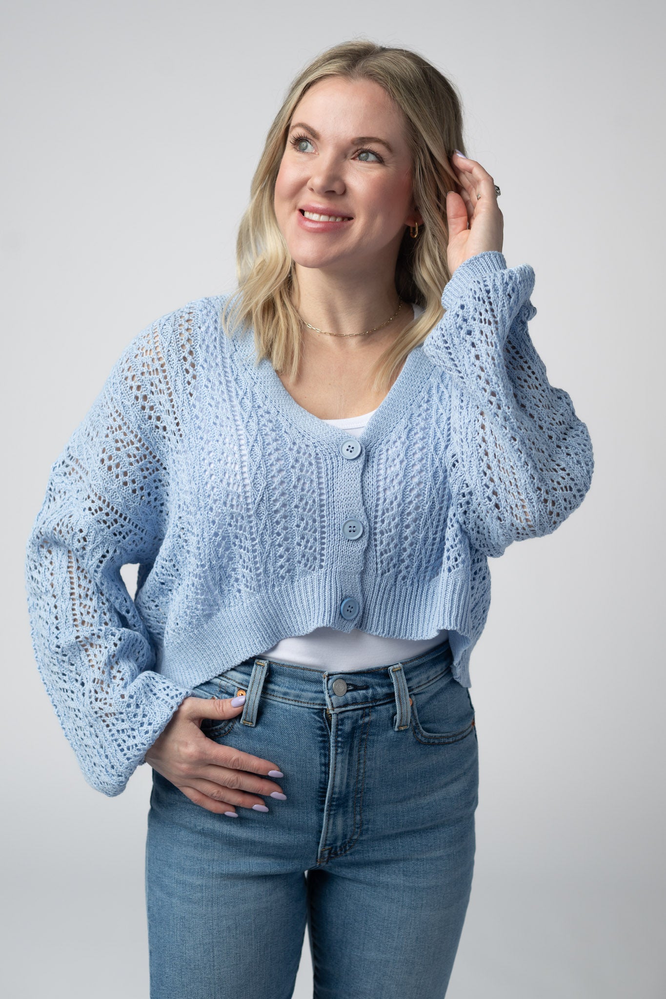 Michelle Mae Callie Cropped Cardigan - Sky Blue