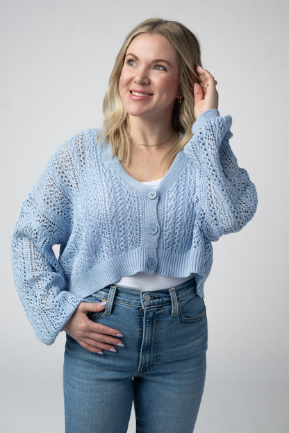 Michelle Mae Callie Cropped Cardigan - Sky Blue