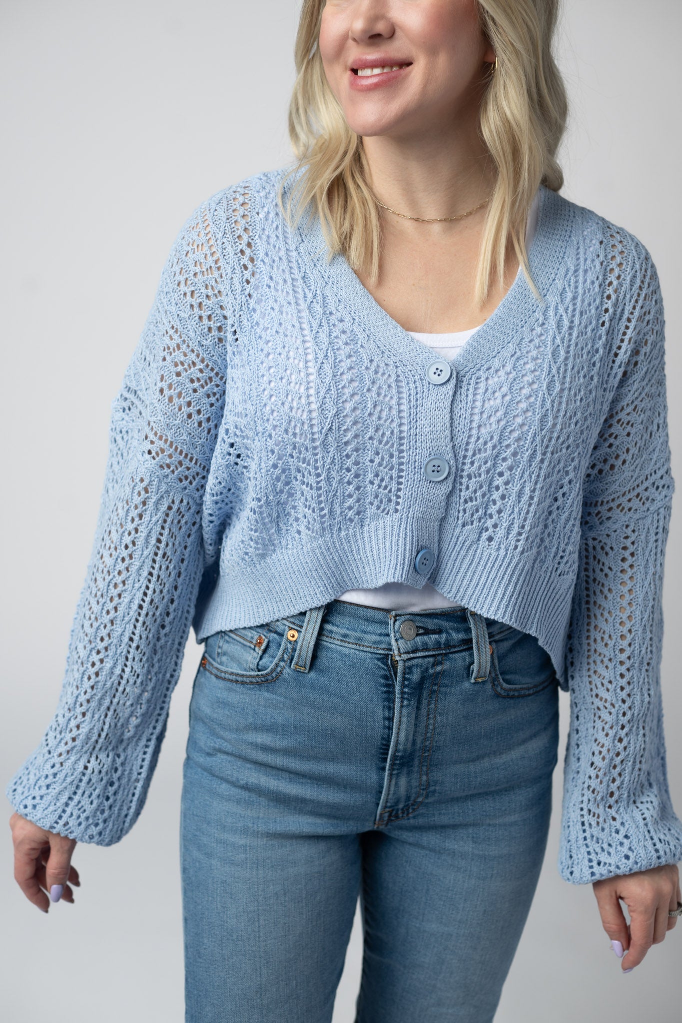 Michelle Mae Callie Cropped Cardigan - Sky Blue
