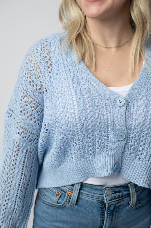 Michelle Mae Callie Cropped Cardigan - Sky Blue