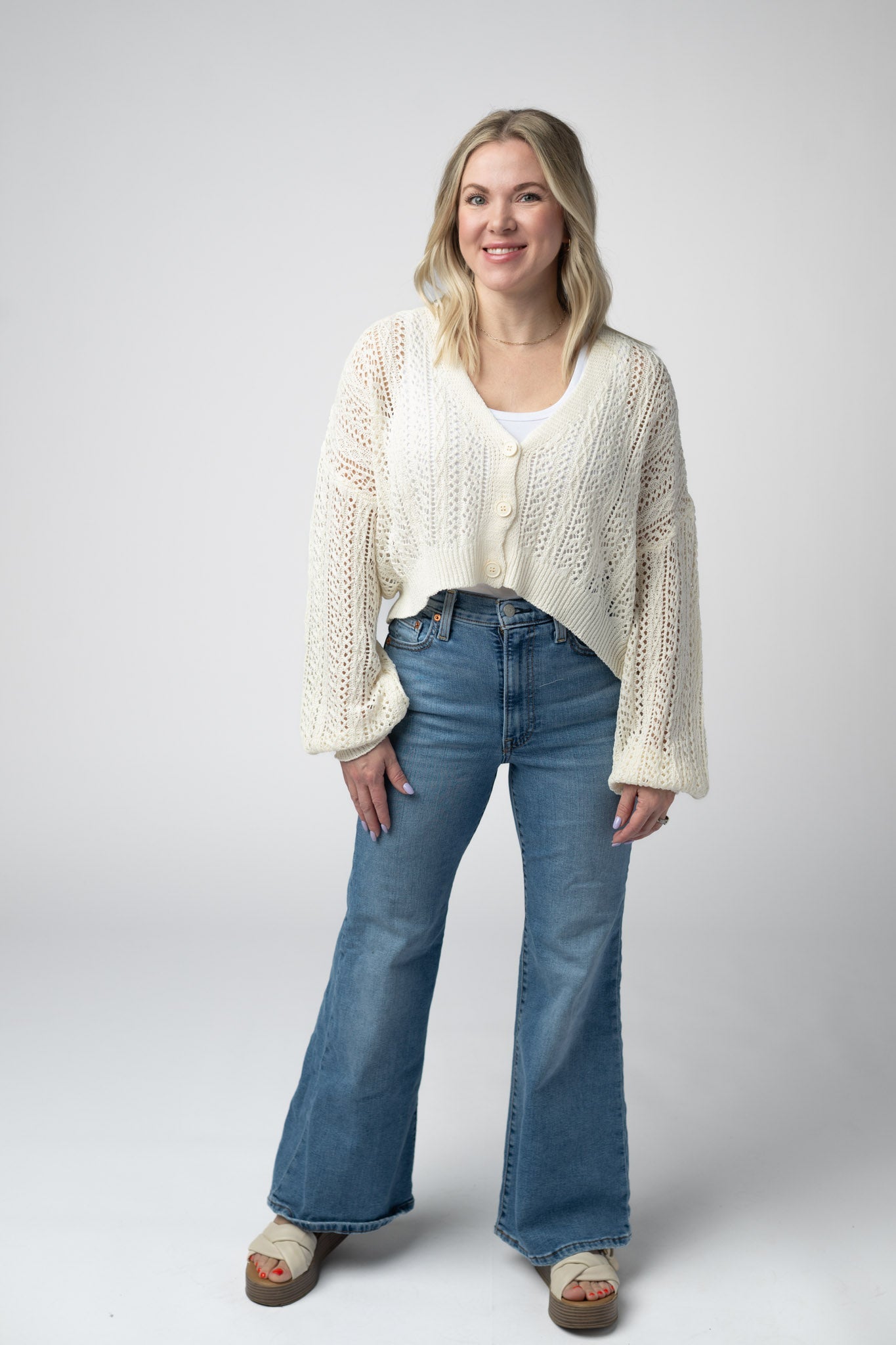 Michelle Mae Callie Cropped Cardigan - Ivory