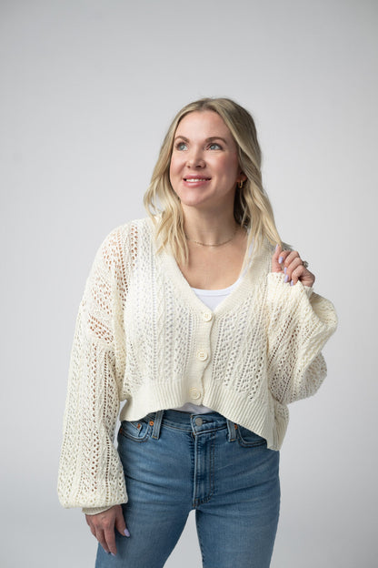 Michelle Mae Callie Cropped Cardigan - Ivory