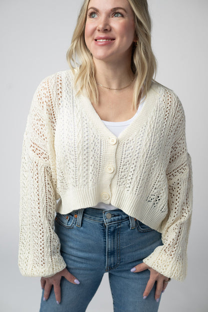 Michelle Mae Callie Cropped Cardigan - Ivory