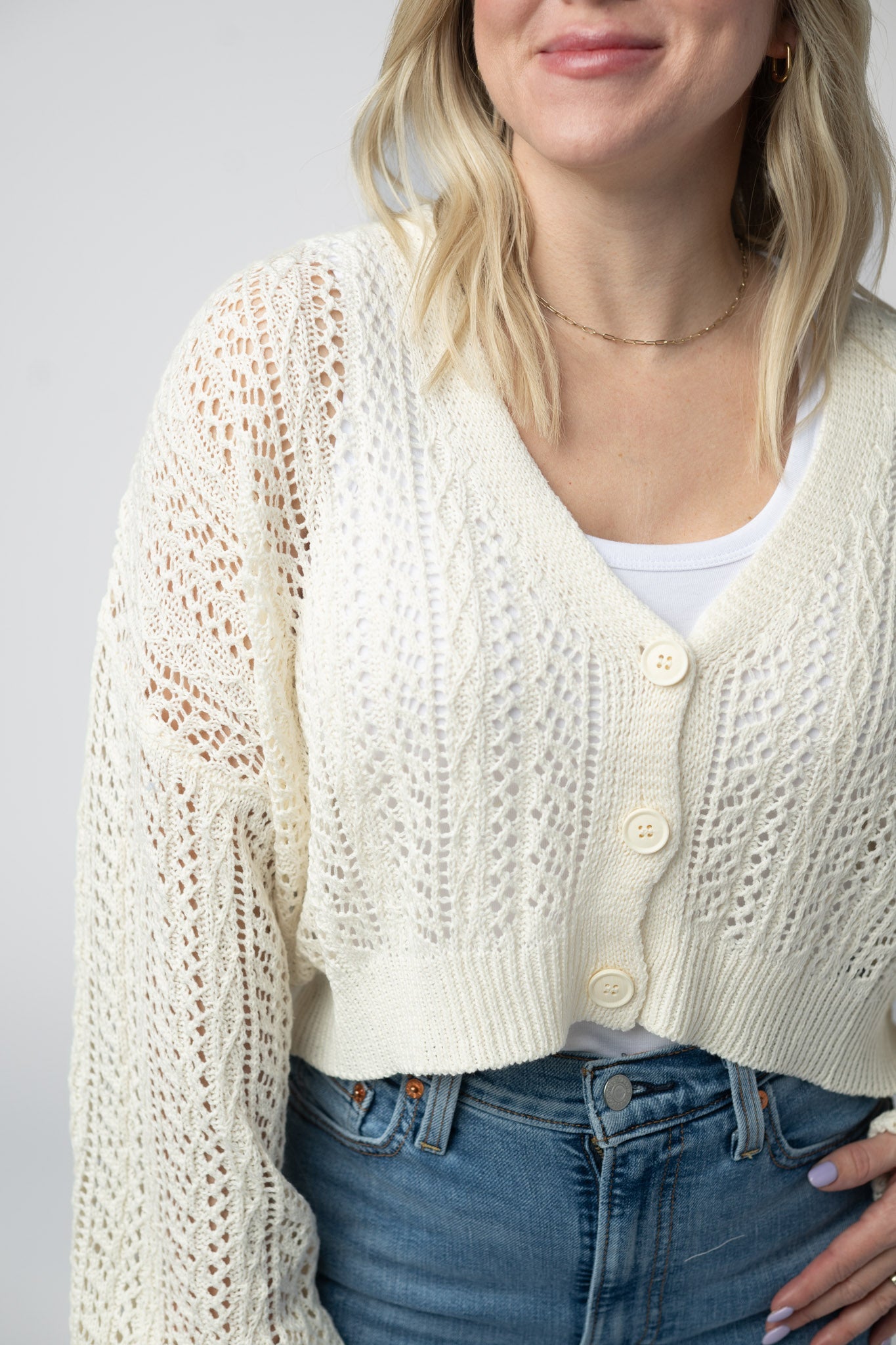 Michelle Mae Callie Cropped Cardigan - Ivory