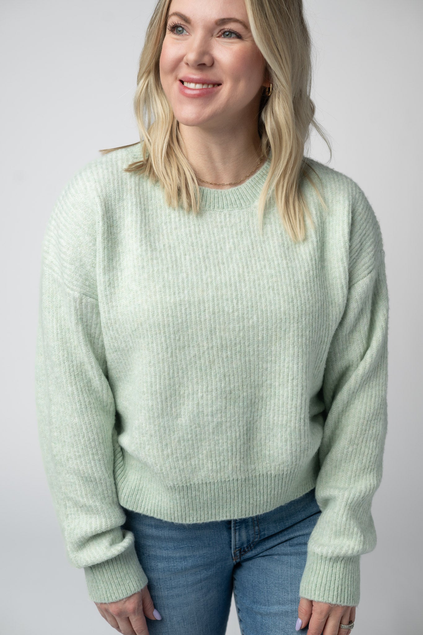 Michelle Mae Josie Cozy Crew Sweater - Light Green