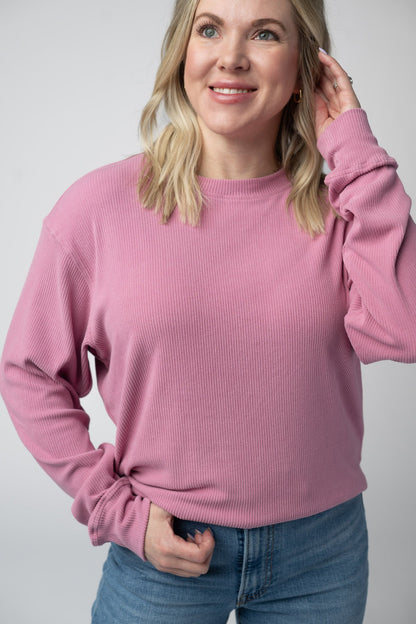 Michelle Mae Corrine Ribbed Pullover Top - Rose