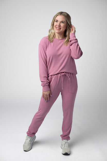 Michelle Mae Corrine Ribbed Pullover Top - Rose