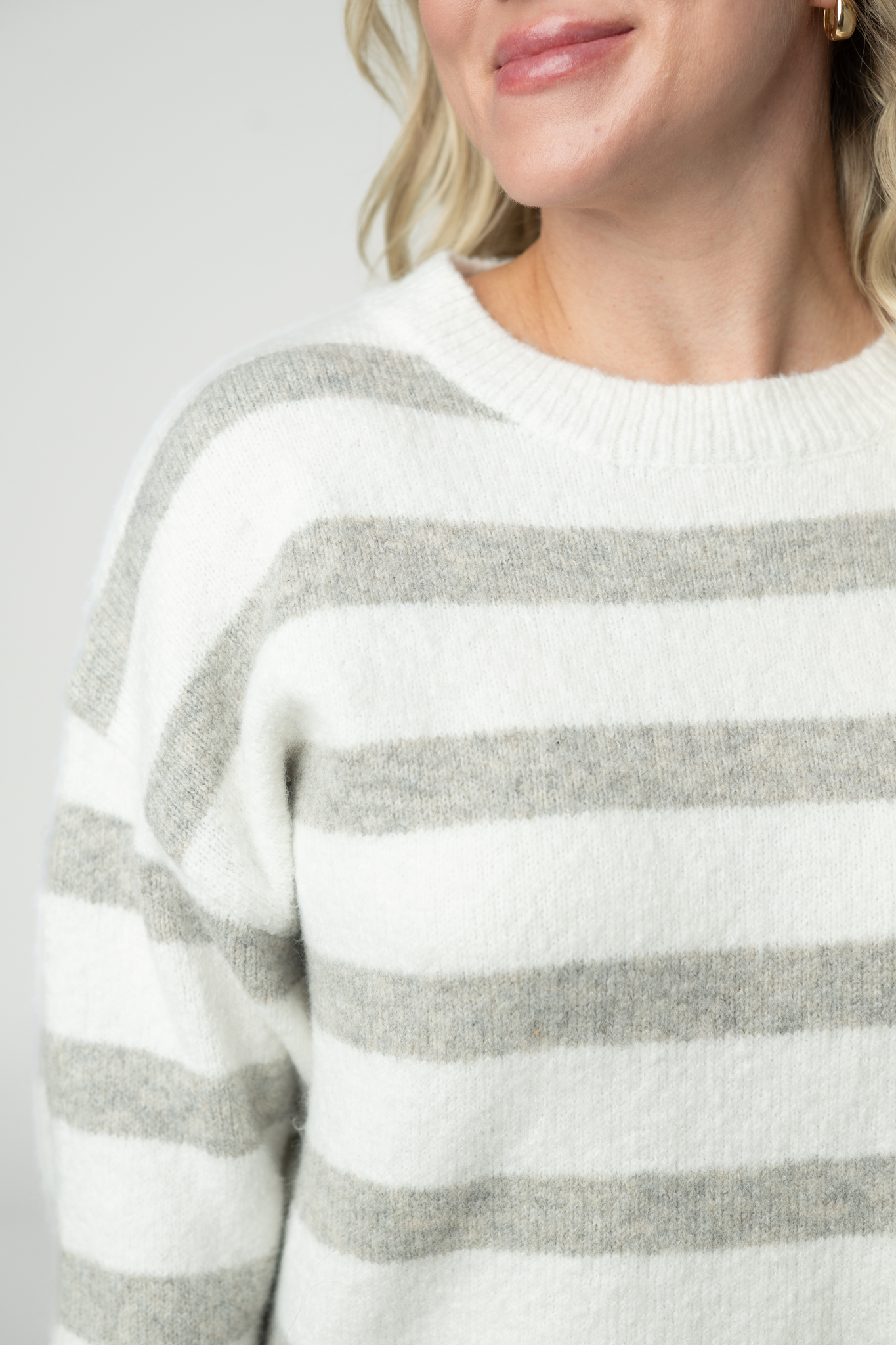 Michelle Mae Cozy Stripe Sweater - Grey and White