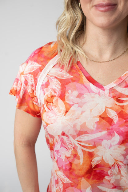 Michelle Mae Raelynn V-Neck Top - Sunset Tropical Floral