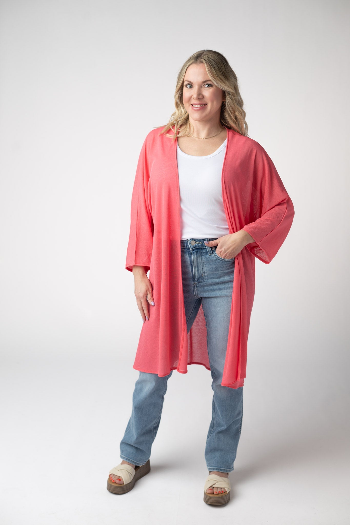 Michelle Mae Ellie Cover-Up Kimono - Sunkissed Coral