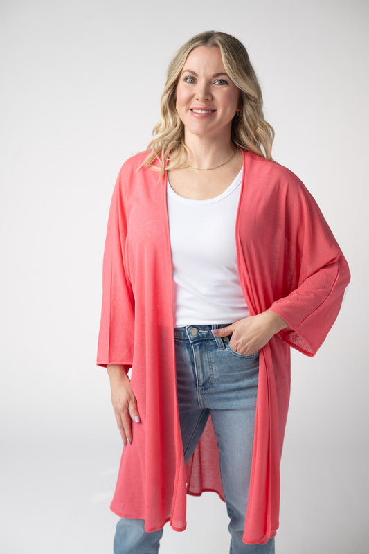 Michelle Mae Ellie Cover-Up Kimono - Sunkissed Coral