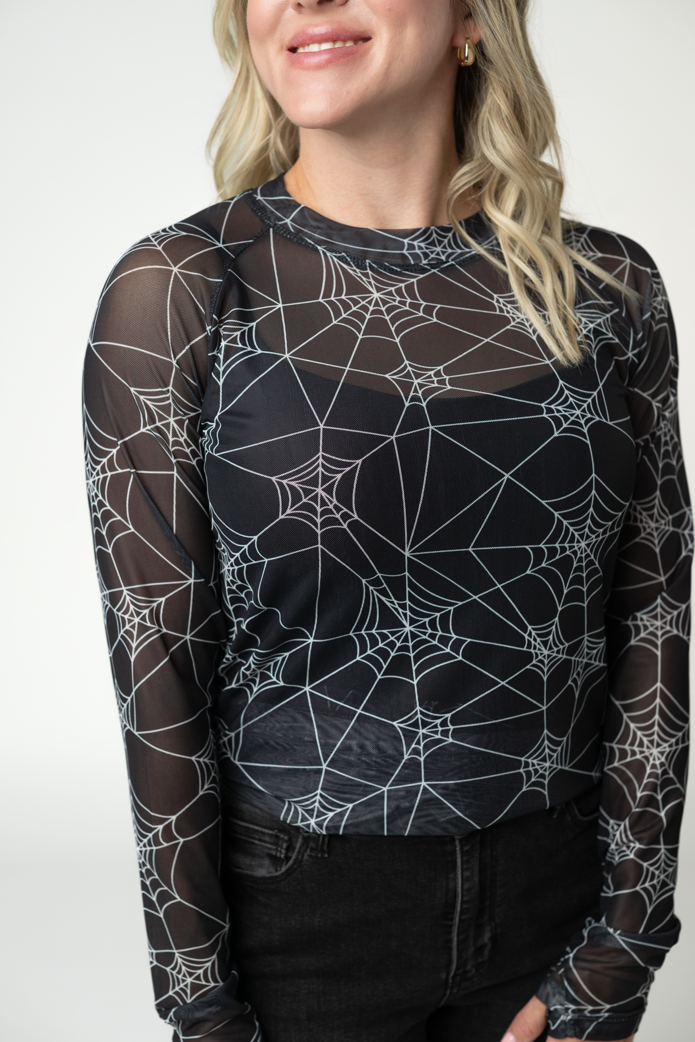 Michelle Mae Blair Mesh Long Sleeve Top - Webs
