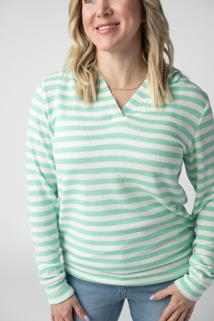 Michelle Mae Amelia Striped Hoodie - Green