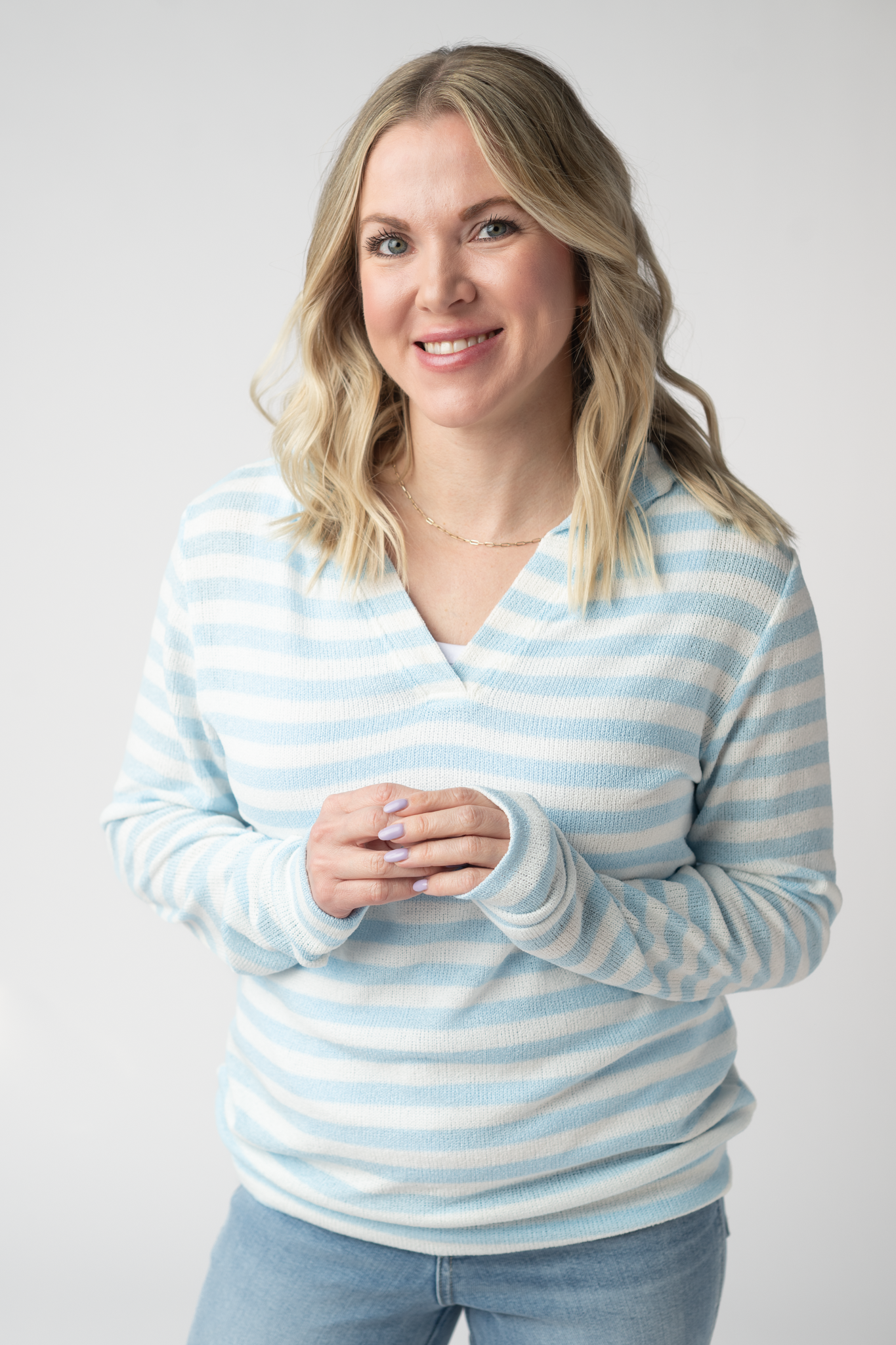 Michelle Mae Amelia Striped Hoodie - Sky Blue