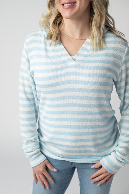 Michelle Mae Amelia Striped Hoodie - Sky Blue