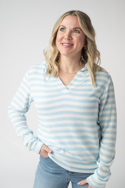 Michelle Mae Amelia Striped Hoodie - Sky Blue
