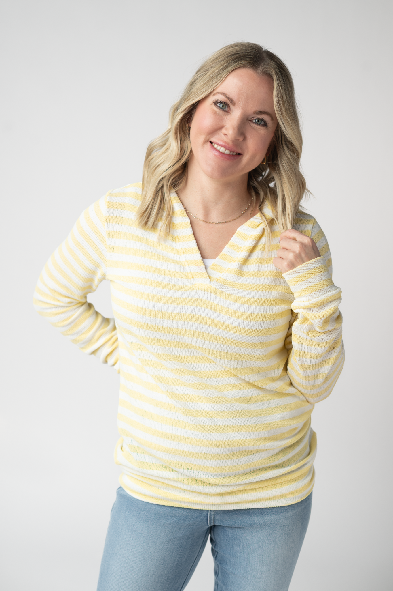 Michelle Mae Amelia Striped Hoodie - Lemon