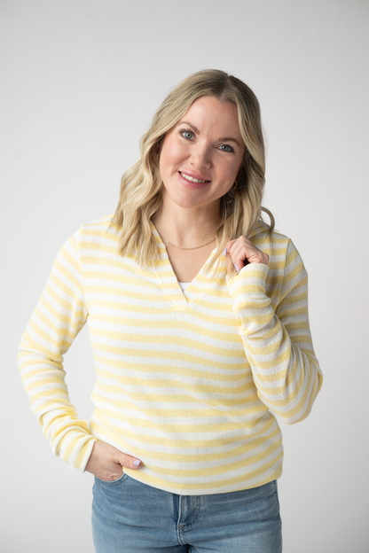 Michelle Mae Amelia Striped Hoodie - Lemon
