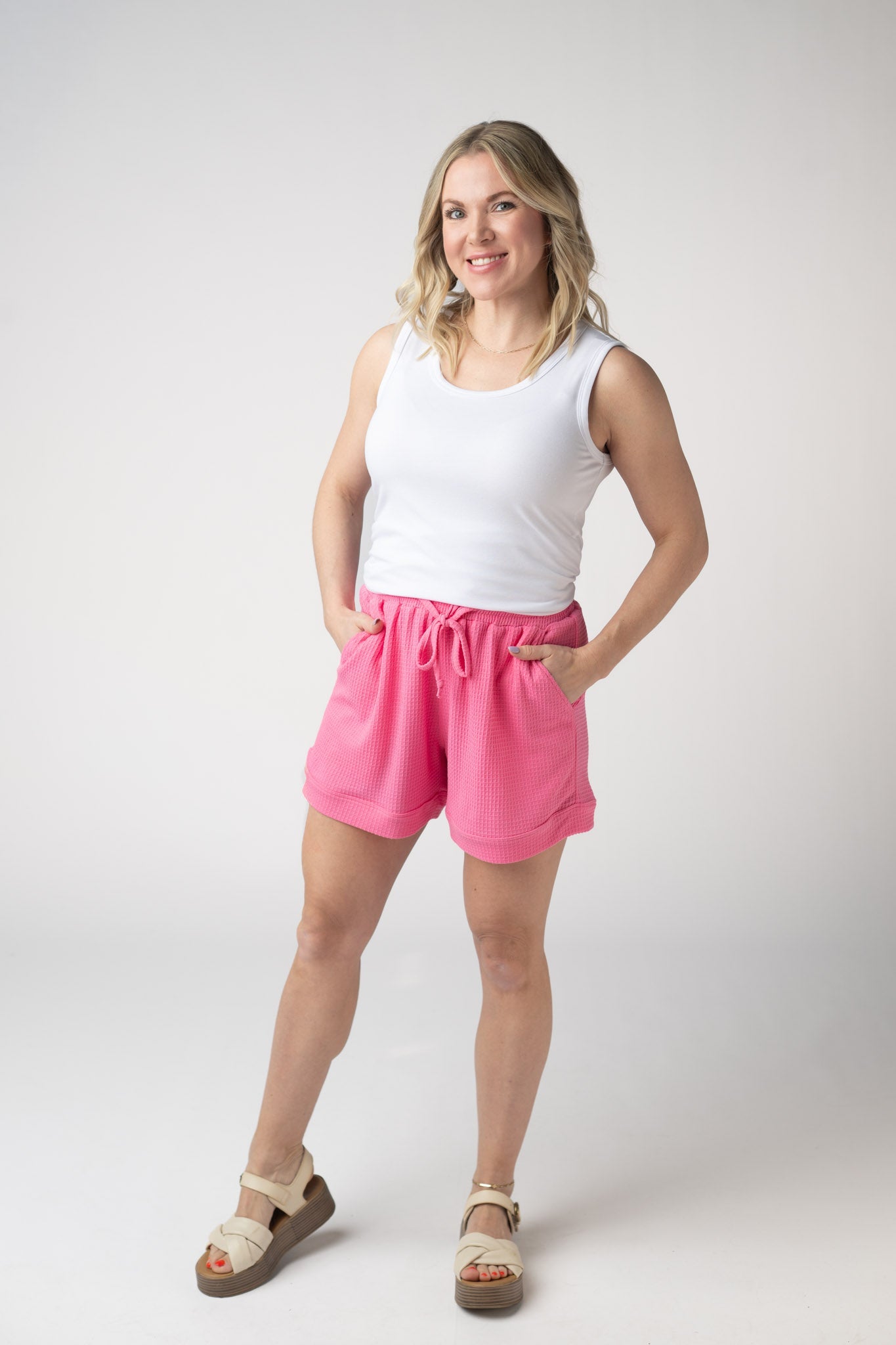 Michelle Mae Weslie Waffle Shorts - Pink