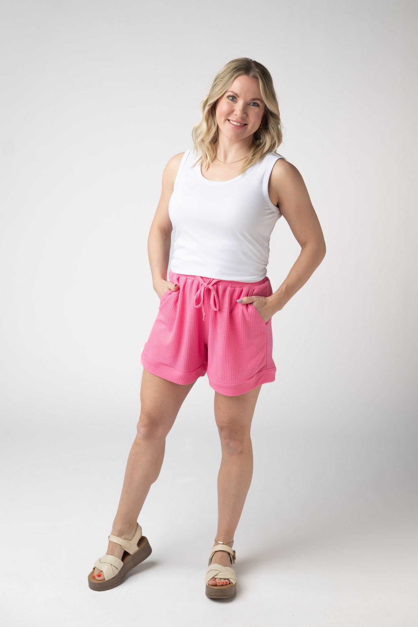 Michelle Mae Weslie Waffle Shorts - Pink
