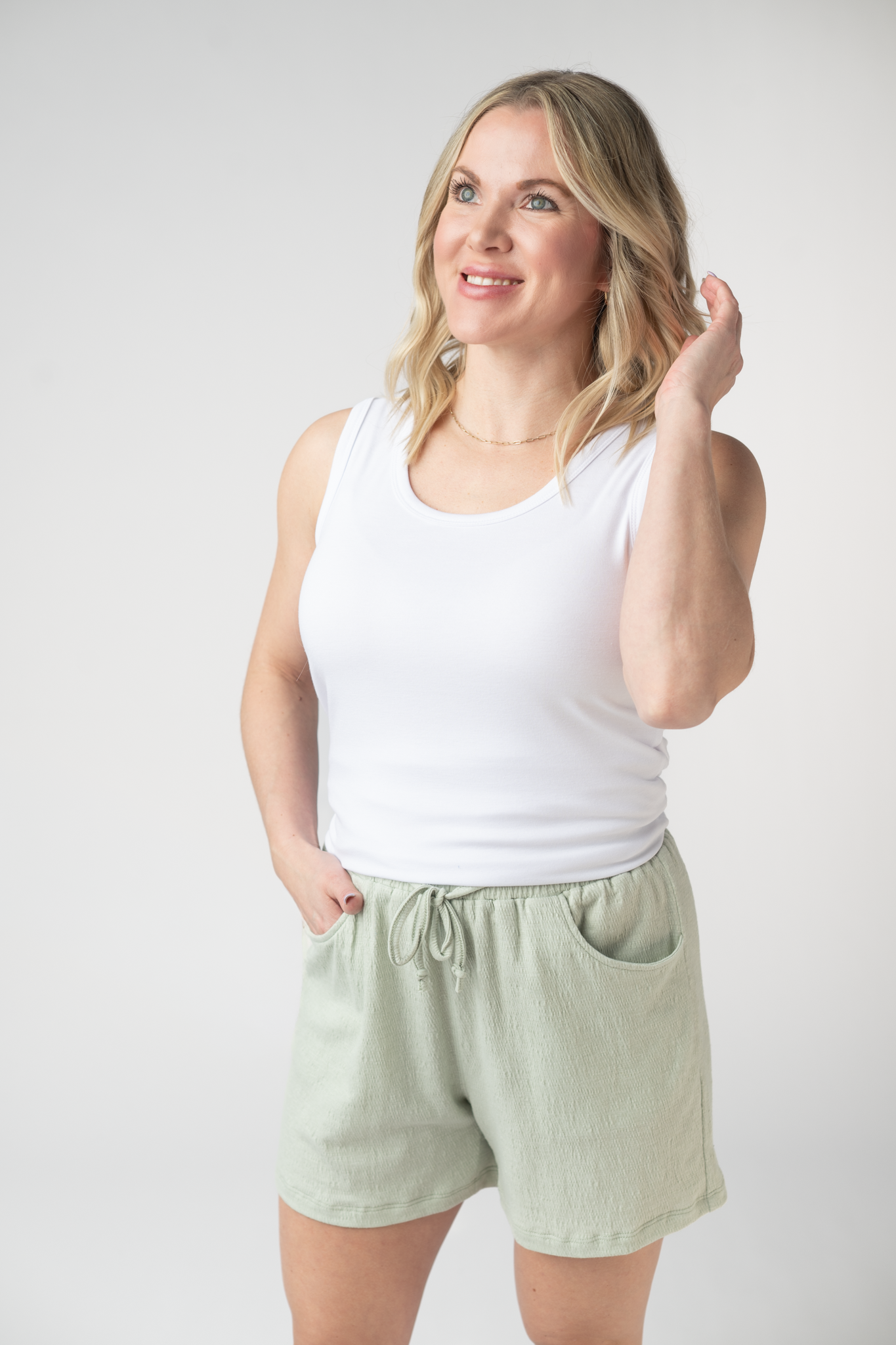 Michelle Mae Candice Crinkle Shorts - Light Green