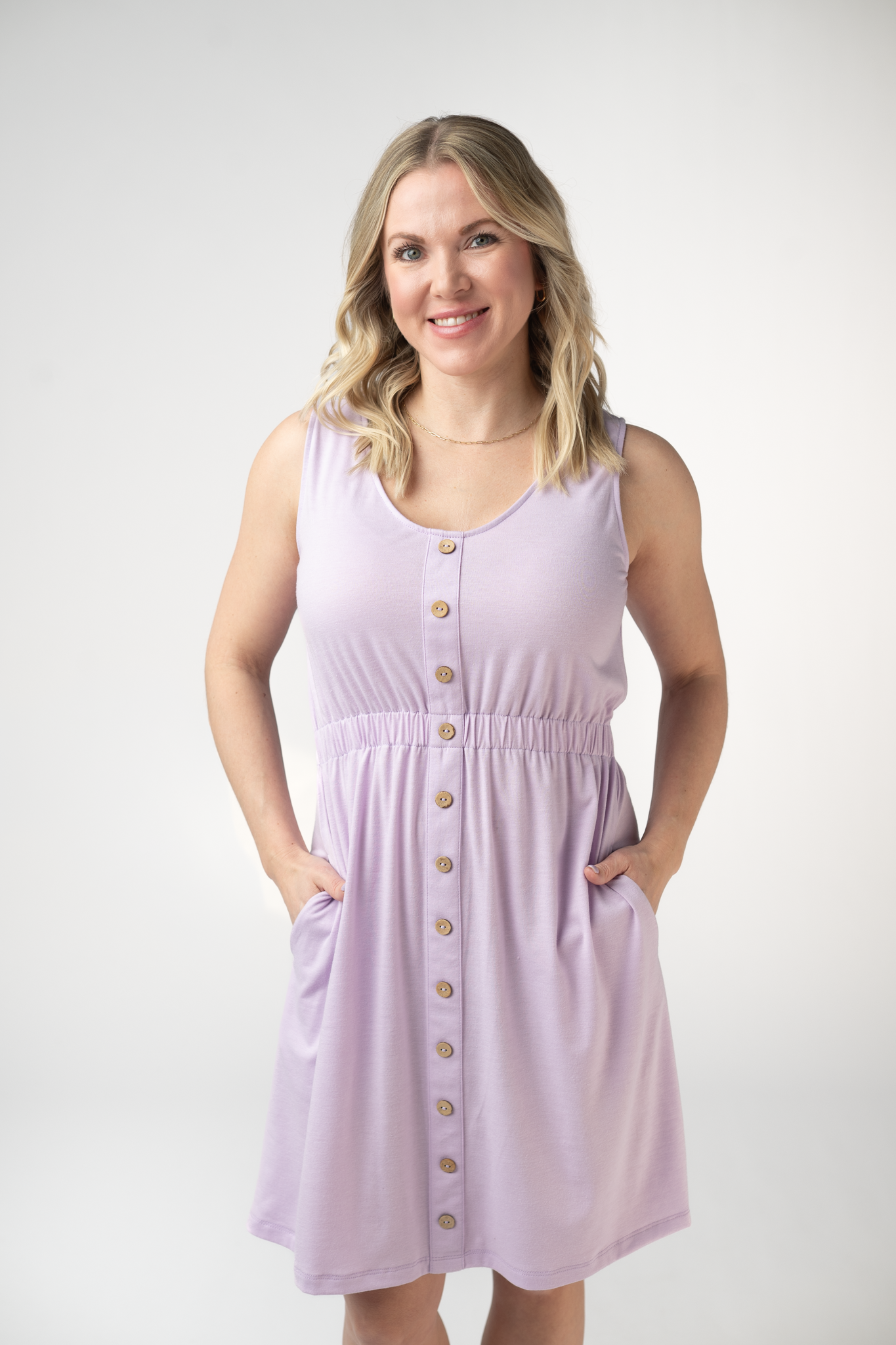 Michelle Mae Beverly Button Dress - Lavender