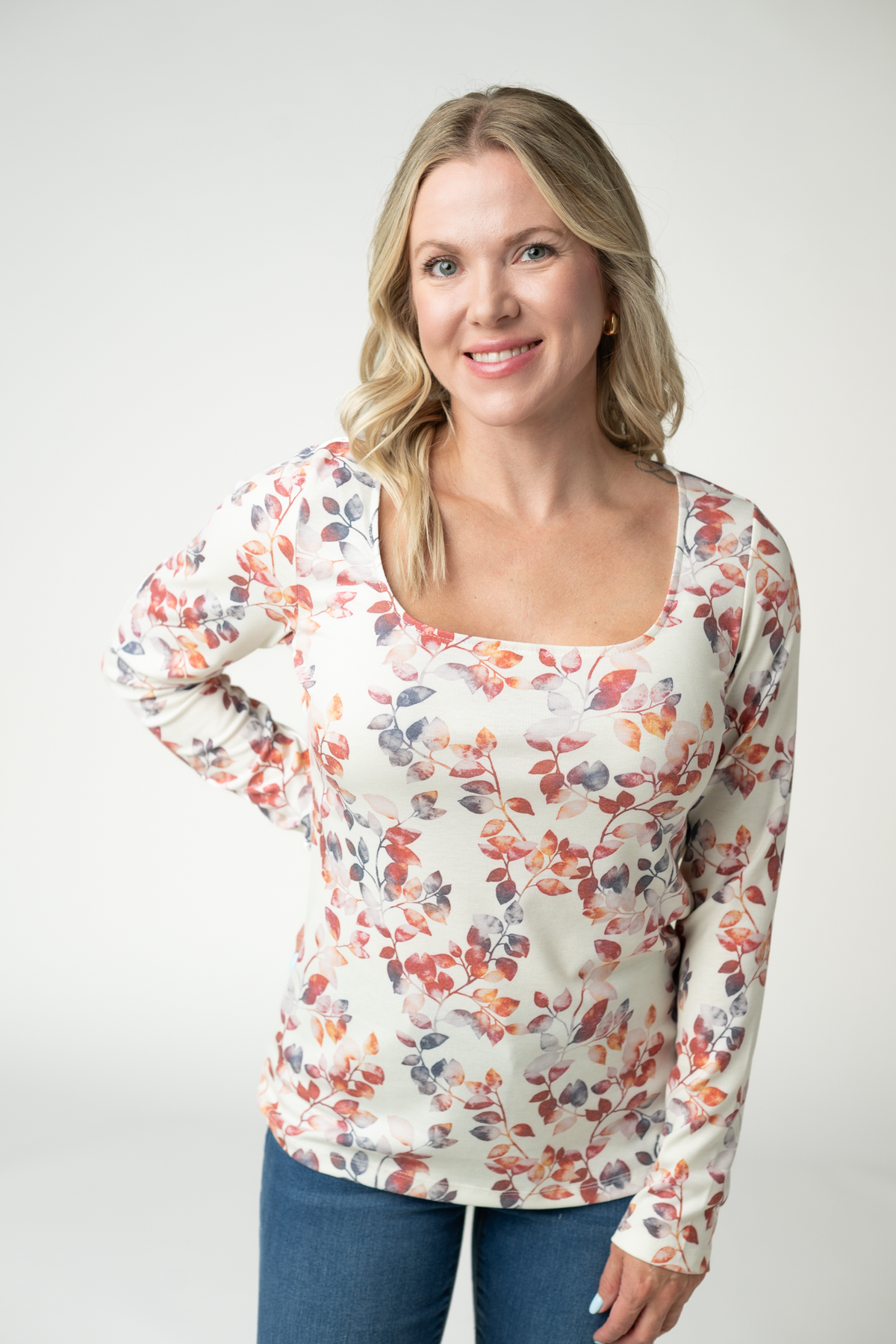 Michelle Mae Alyssa Long Sleeve Top - Autumn Watercolor