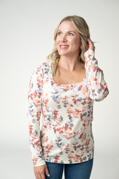 Michelle Mae Alyssa Long Sleeve Top - Autumn Watercolor