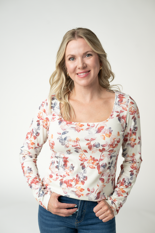 Michelle Mae Alyssa Long Sleeve Top - Autumn Watercolor