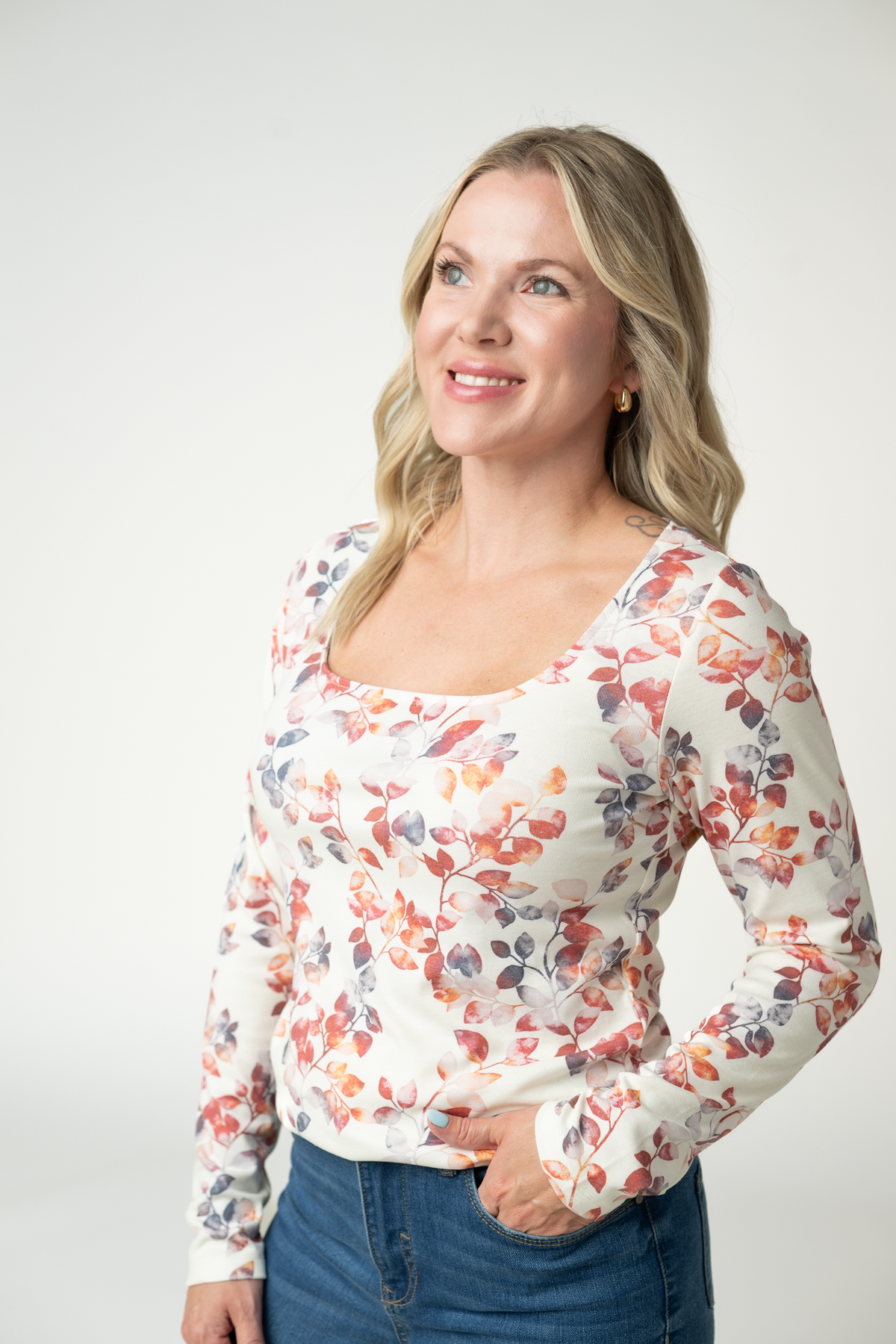 Michelle Mae Alyssa Long Sleeve Top - Autumn Watercolor