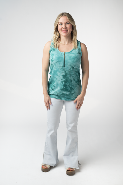 Michelle Mae Mila Zipper Tank - Teal Tie Dye