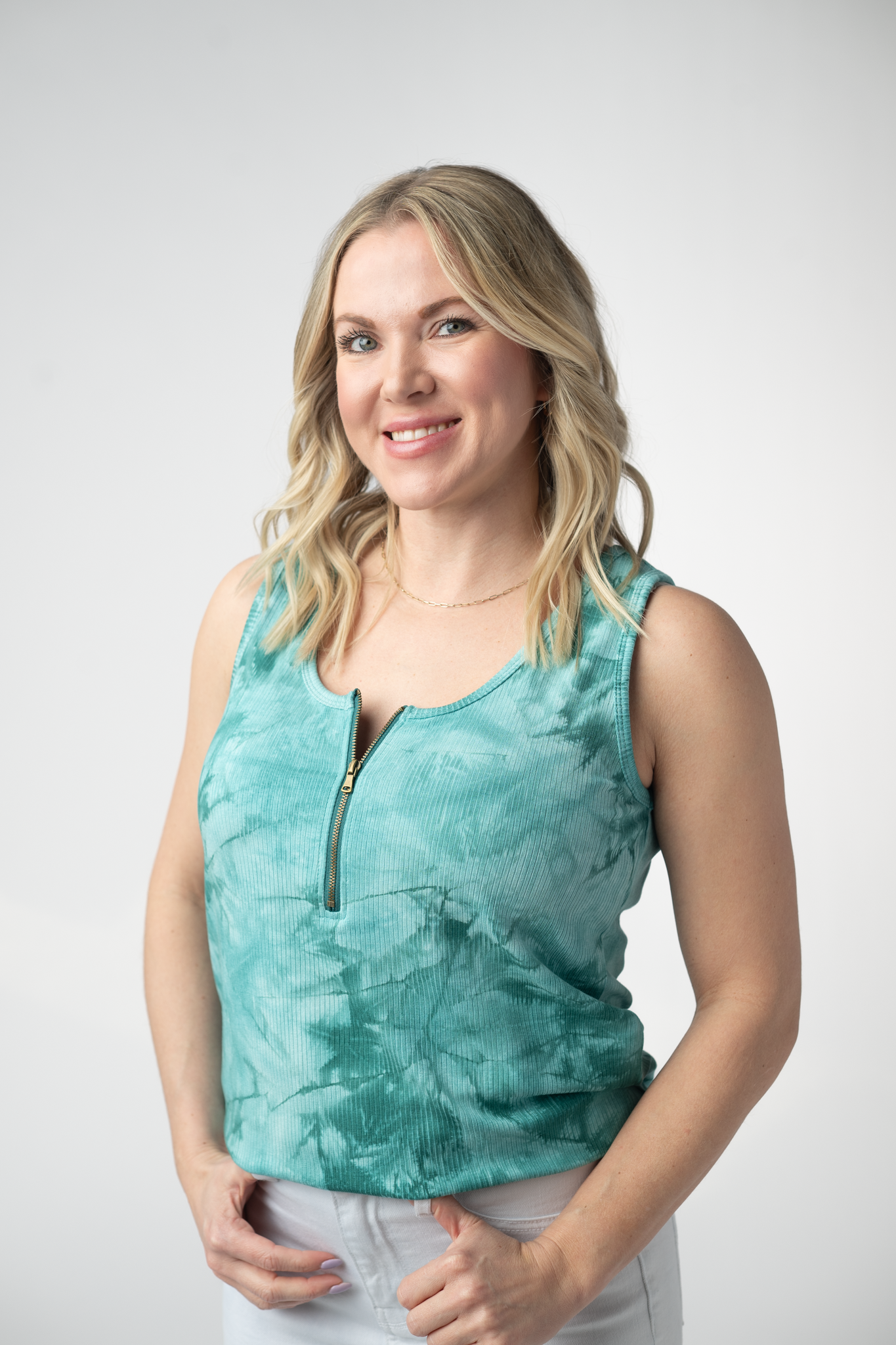 Michelle Mae Mila Zipper Tank - Teal Tie Dye