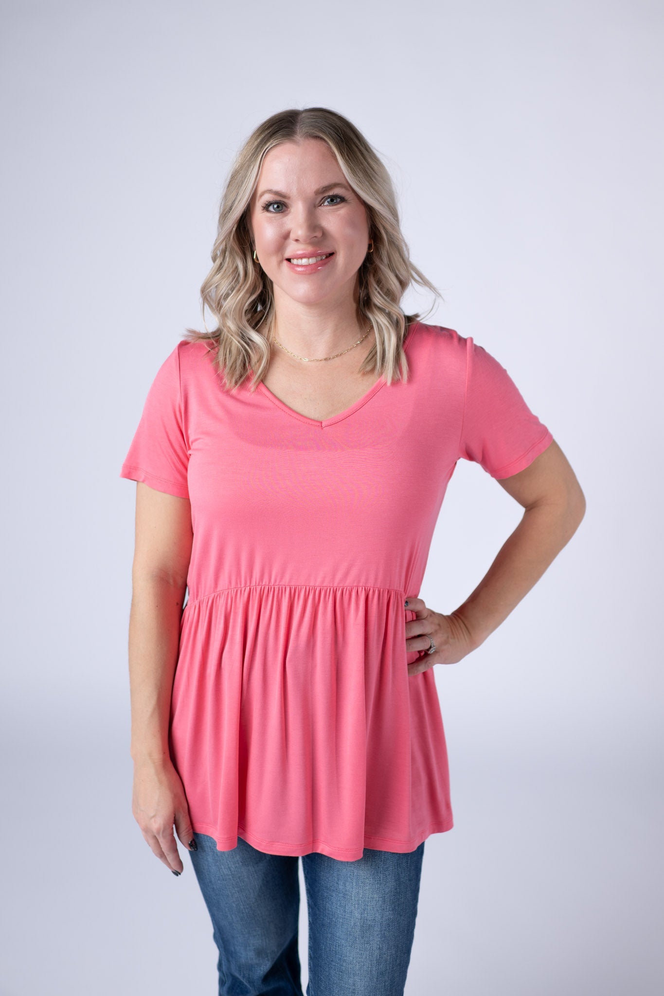 Michelle Mae Sarah Ruffle Short Sleeve - Sun Kissed Coral