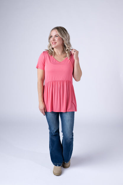 Michelle Mae Sarah Ruffle Short Sleeve - Sun Kissed Coral